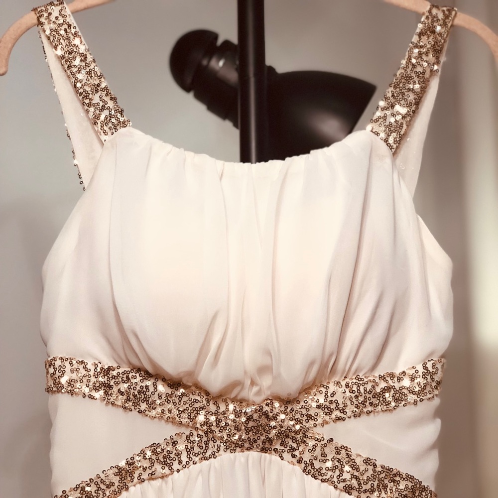Cream and gold poetry Sequin Dress Size Small - Picture 3 of 5